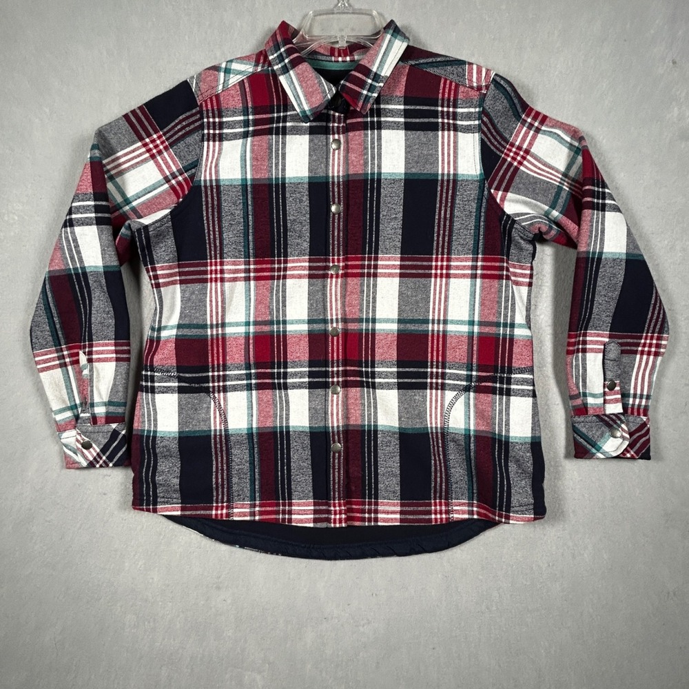 Orvis Shirt Jacket Mens XL Red Plaid Fleece Lined Snap Front Cotton Flannel